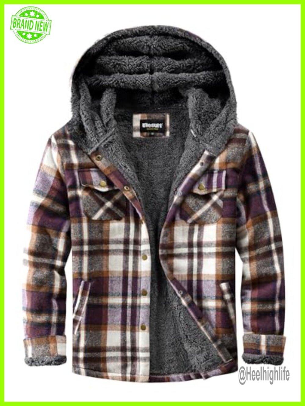 Women's Plaid Sherpa Fleece Lined Button Down Hooded Jacket